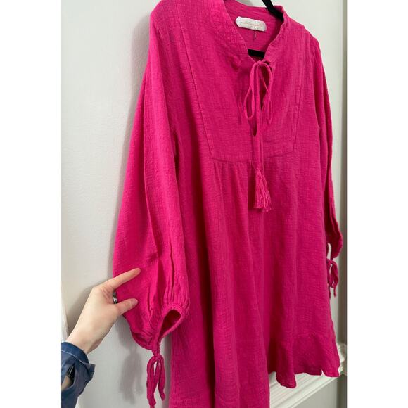 Tuckernuck Natalie Martin Cotton Resortwear Barbie Pink Tassel Shift Dress M - Picture 4 of 14